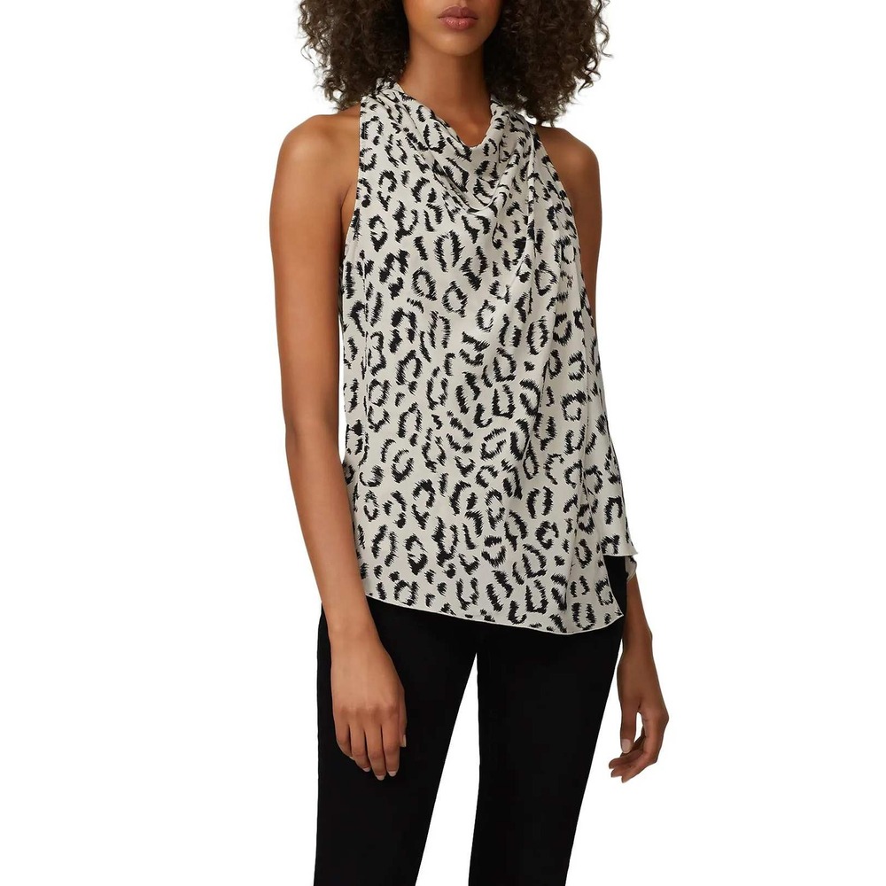 A.L.C. Leopard Ella Top Sleeveless High Neck Black and White Silk size small